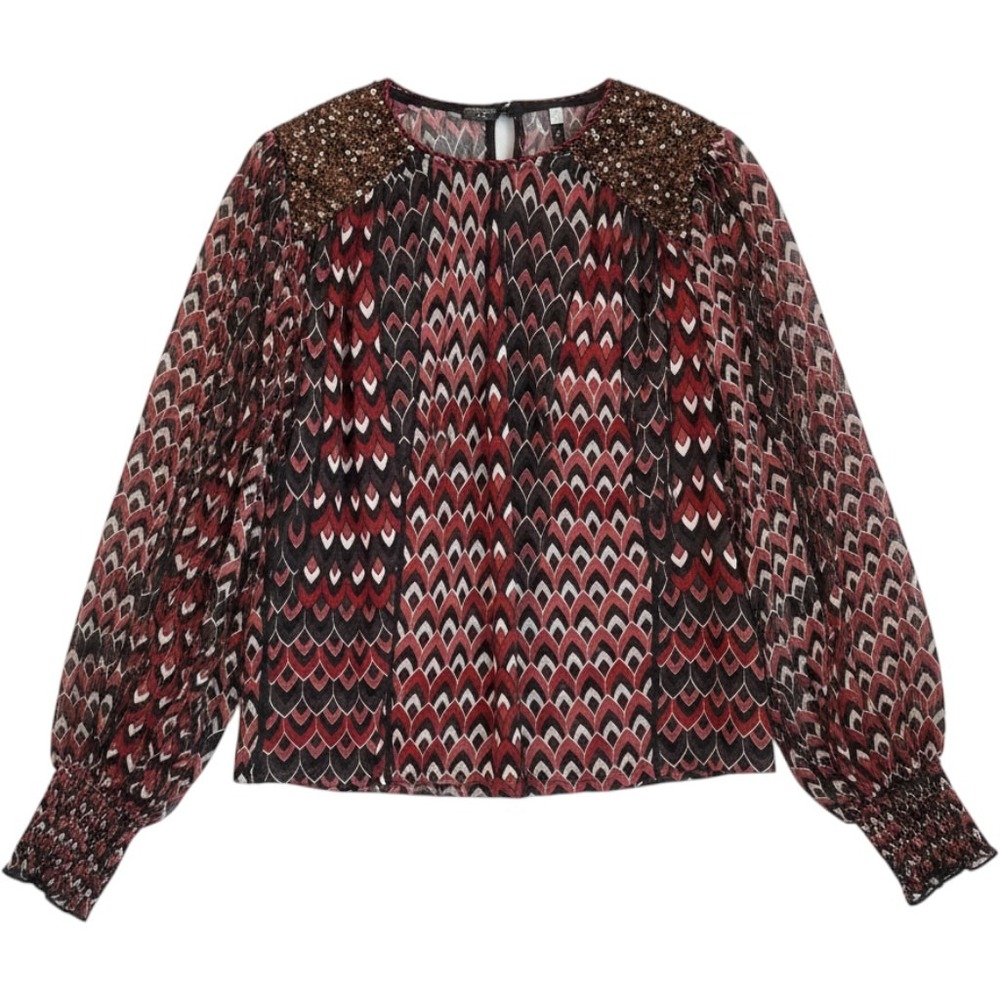 Blank London Anthropologie XS Sequin Shoulder Geometric Blouse Fall Colors